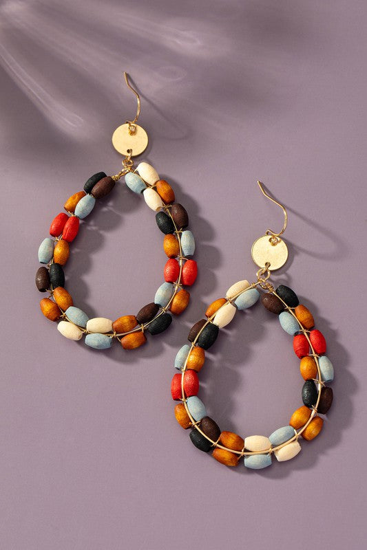 Wood Bead Hoop Necklace and Earrings