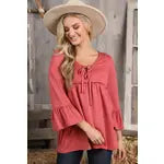 PLUS 3/4 Sleeve with Neck String Detailed Top