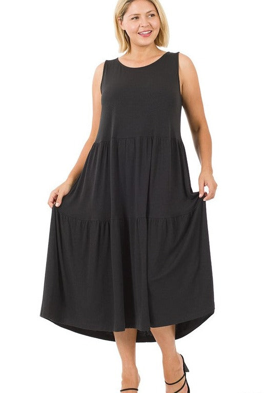 Sleeveless Tiered Midi Dress Plus Size